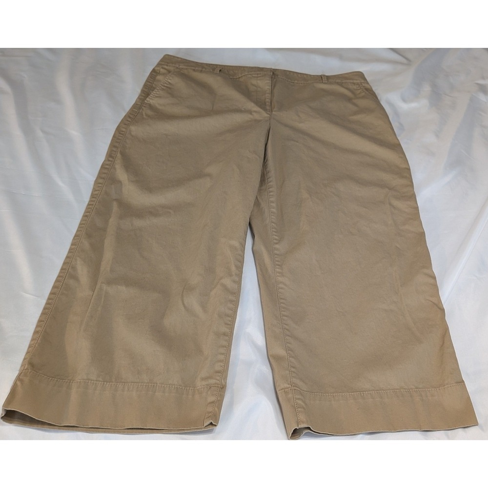 Talbots Wide Crop Pants Womens 16 Khaki Tan Excellent Cotton Blend Wide Leg